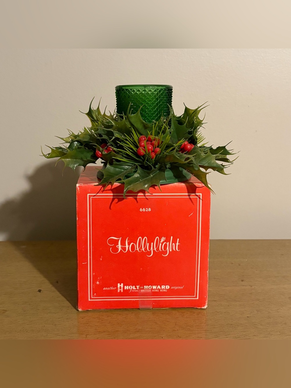 Vintage 6628 Holt Howard Christmas 3.75 in Candle Holder Hollylight Green Votive